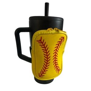 Softball tumbler cup neoprene strap zip bag wallet